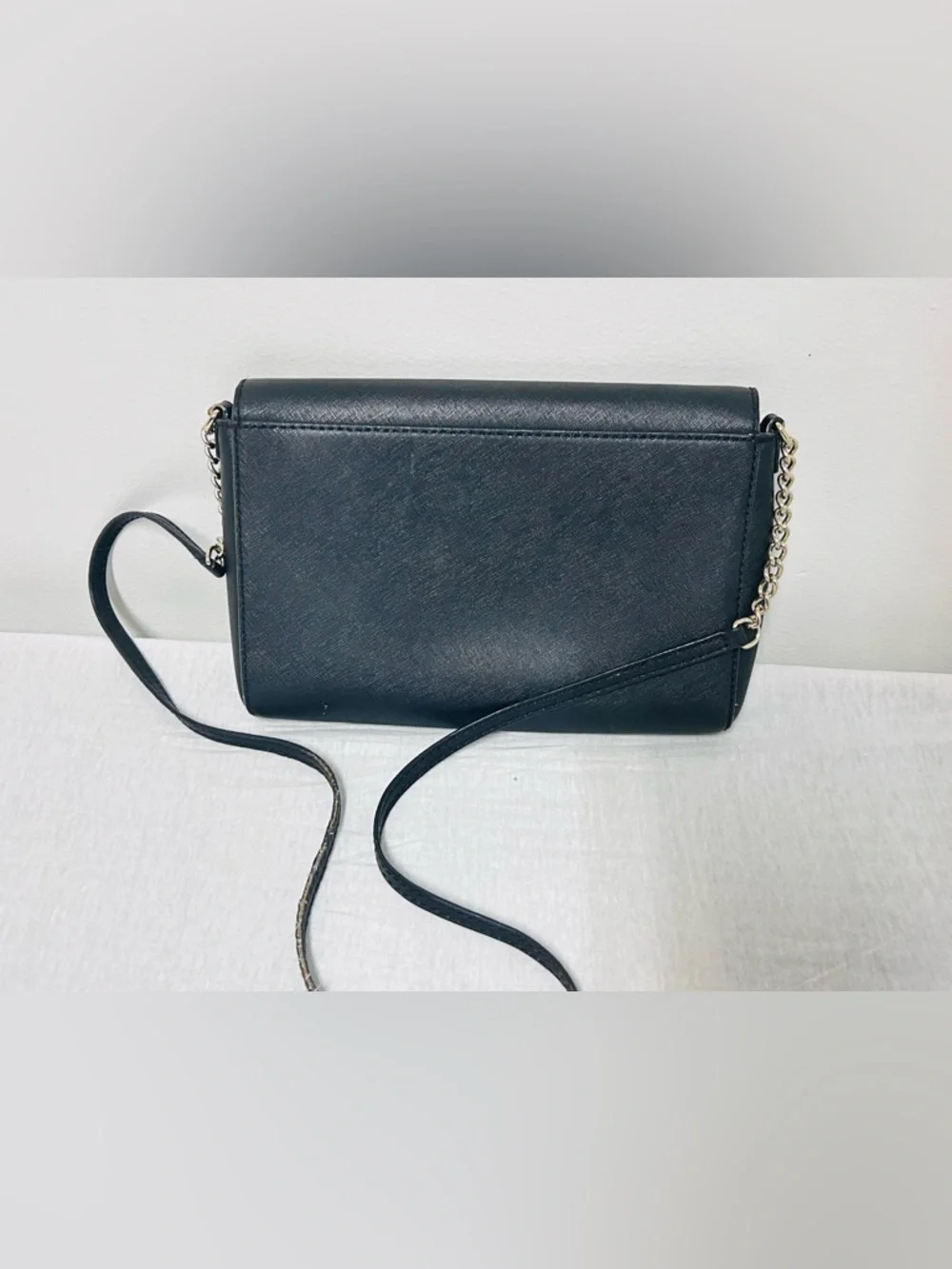 kate spade black leather crossbody with gold chain